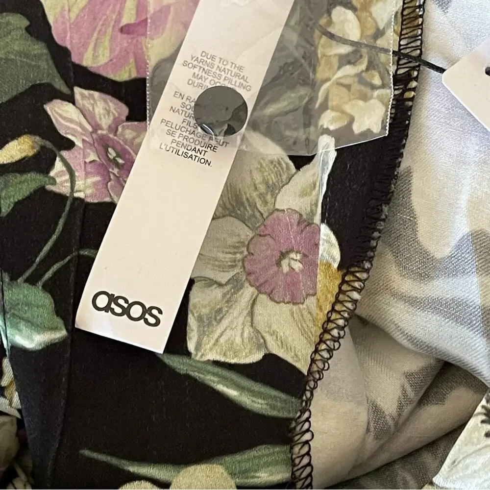 Asos Edition V Neck Oversized Midi Dress Drawstring Waist Floral Print Size 6